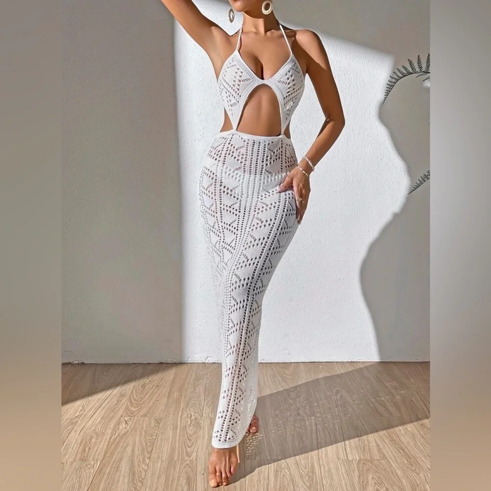 Cut Out Tie Backless Halter Neck Cover Up Dress - Picture 4 of 7